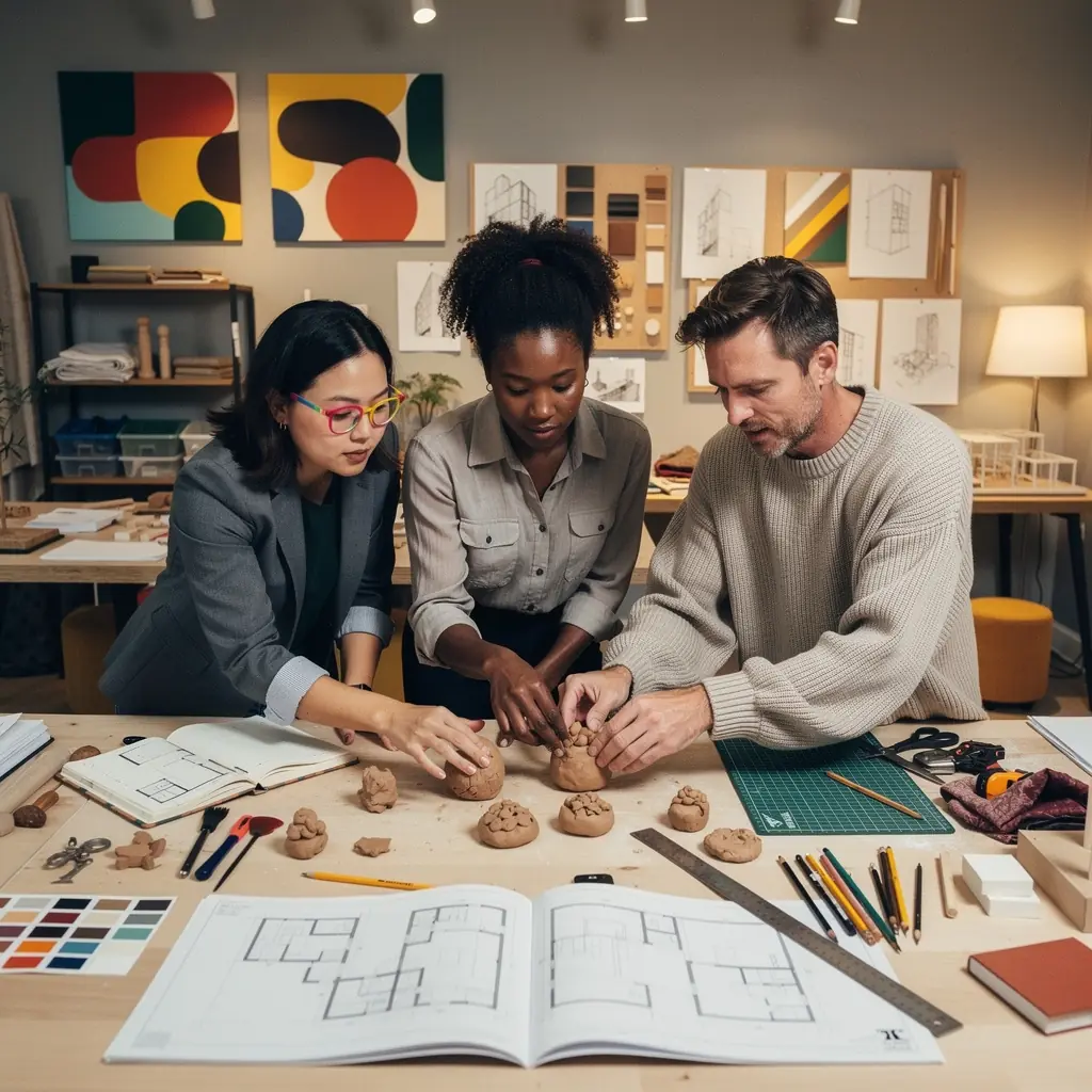Biuro z różnorodnymi materiałami, które odzwierciedlają wartości firmy.